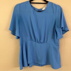 LOFT Cornflower Blue Flutter Sleeve Peplum Blouse